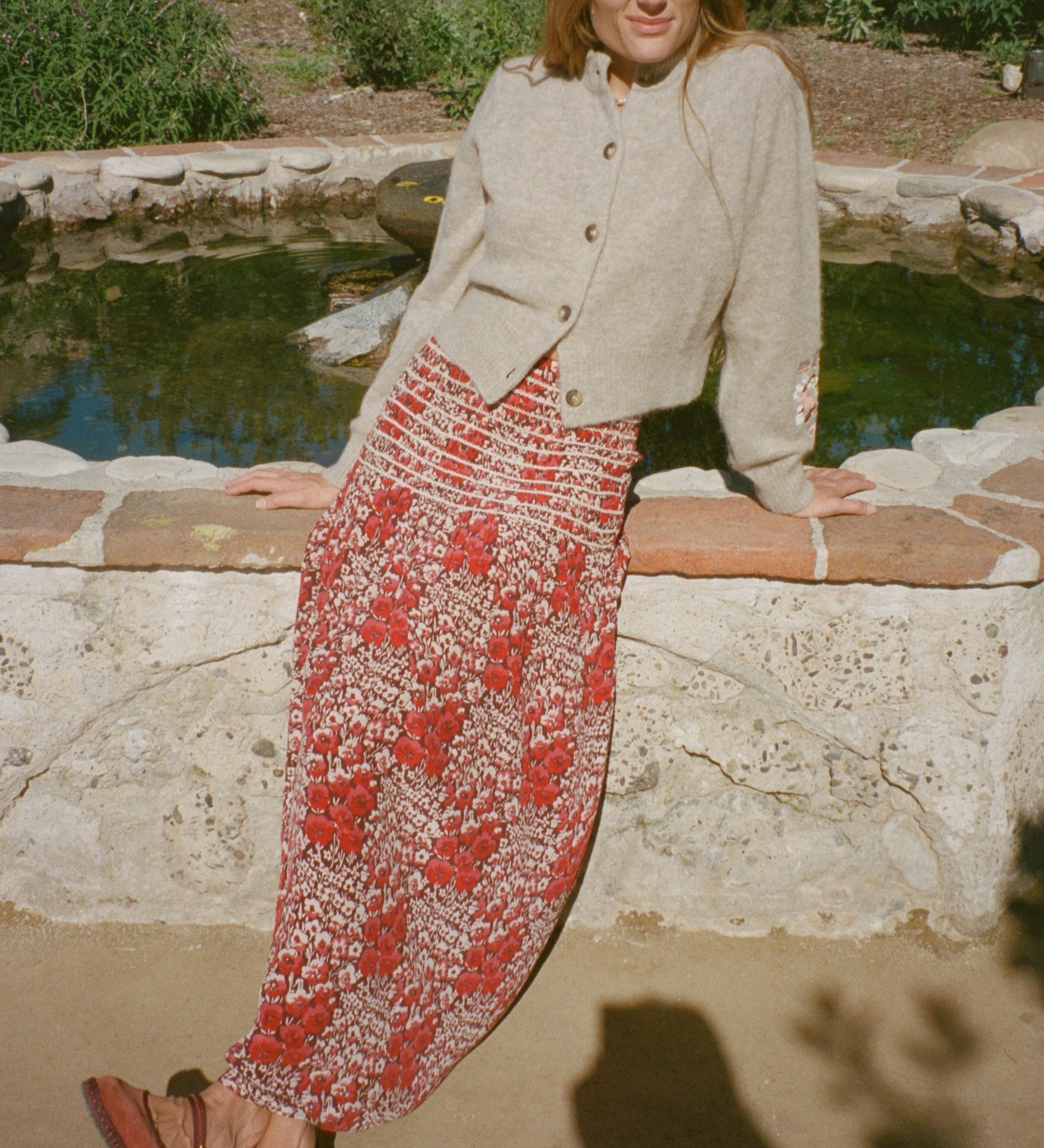 Ciao Lucia - Olanna Smocked Silk Skirt Poppy