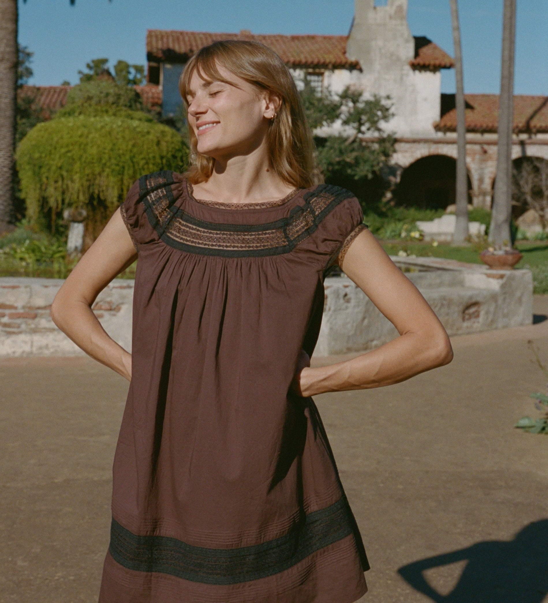 Ciao Lucia - Ina Brown Cotton Voile Dress