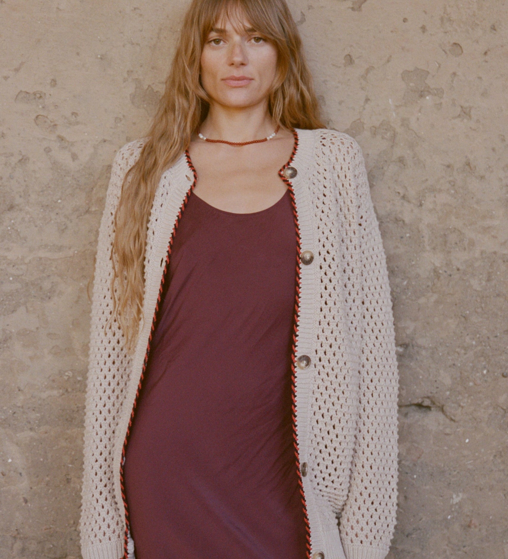 Ciao Lucia - Julisa Oversized Crochet Cardigan Bone