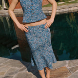 Ciao Lucia - Siboney Blue Printed Sleeveless Satin Top