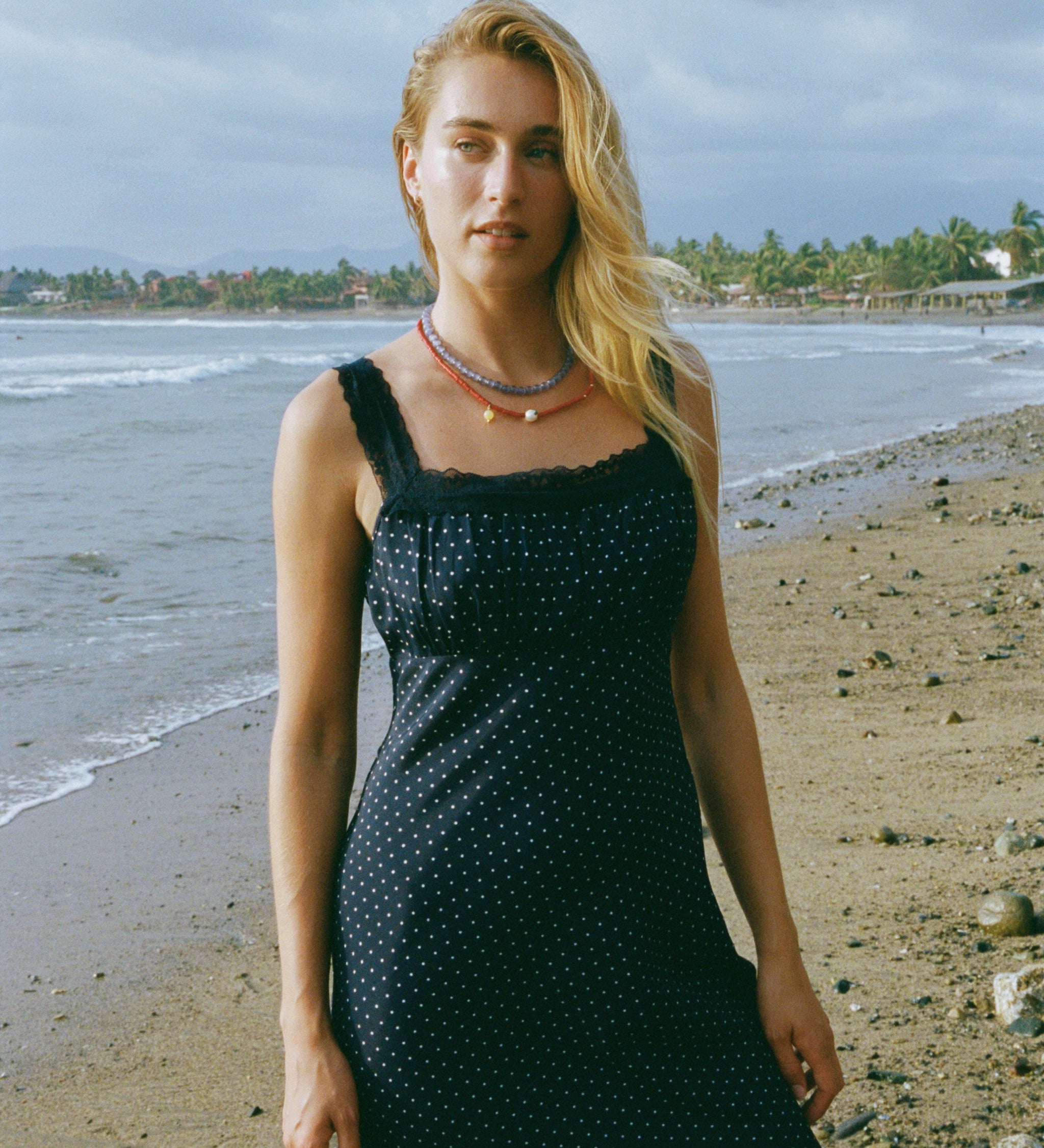 Ciao Lucia - Fiore Navy Pin Dot Silky Midi Dress