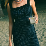 Ciao Lucia - Fiore Navy Pin Dot Silky Midi Dress