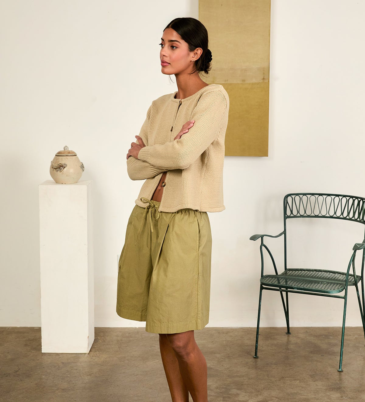 Ciao Lucia - Deo Khaki Cotton Knit Cardigan