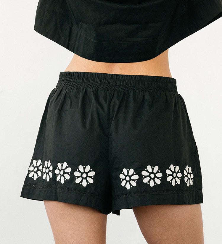 Ciao Lucia - Samaya Black Embroidered Cotton Voile Short