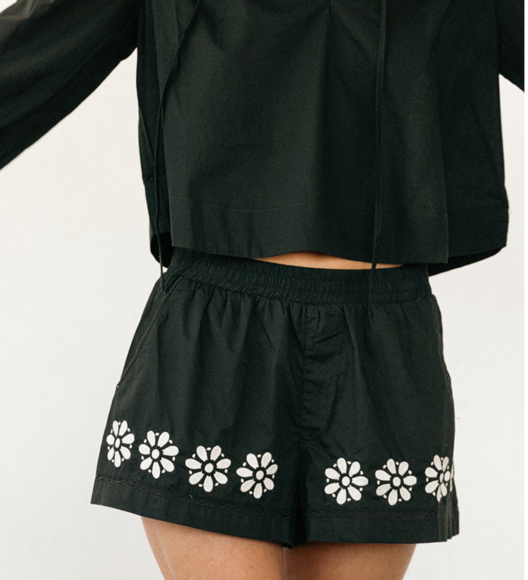 Ciao Lucia - Samaya Black Embroidered Cotton Voile Short