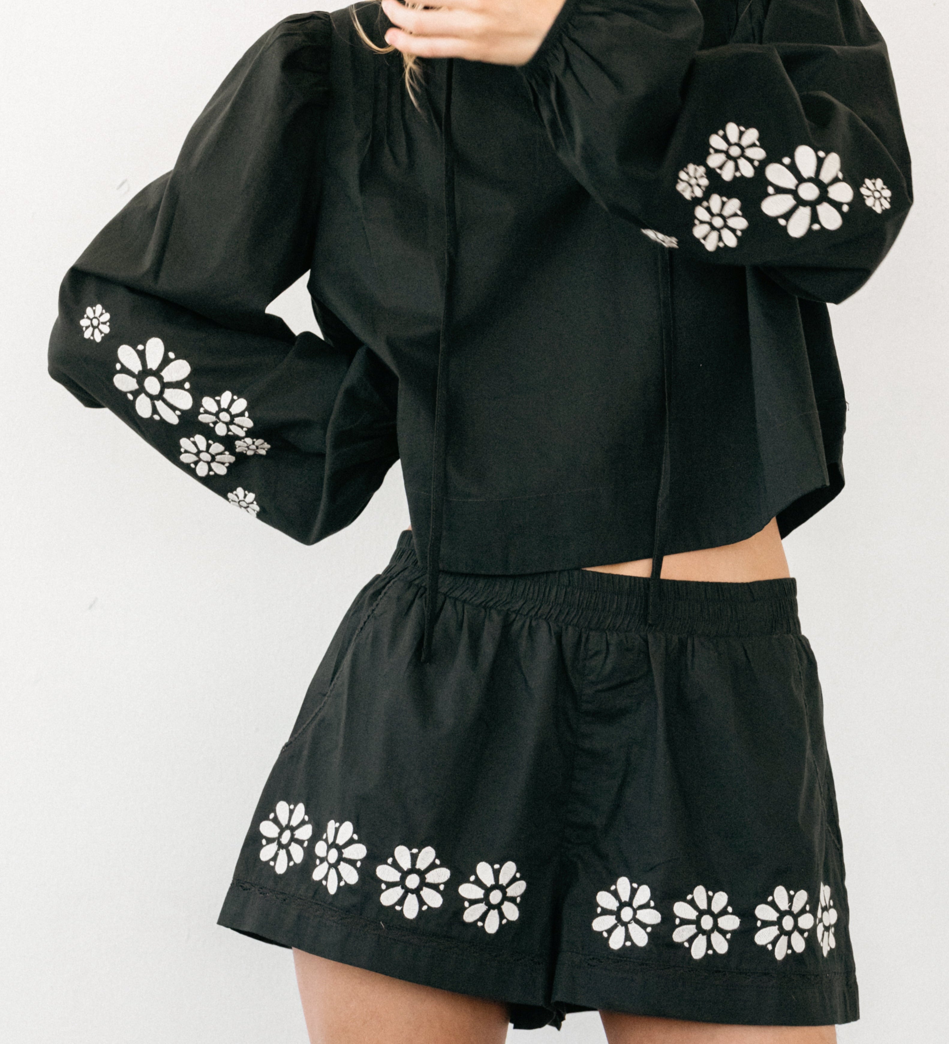 Ciao Lucia - Salm Black Embroidered Cotton Voile Top