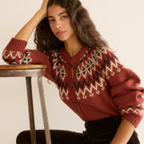 DÔEN - CLARKE CARDIGAN -- BURGUNDY OLYMPIA FAIR ISLE