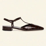 DÔEN - CRISTINA T-STRAP FLAT -- BROWN FAUX CROC