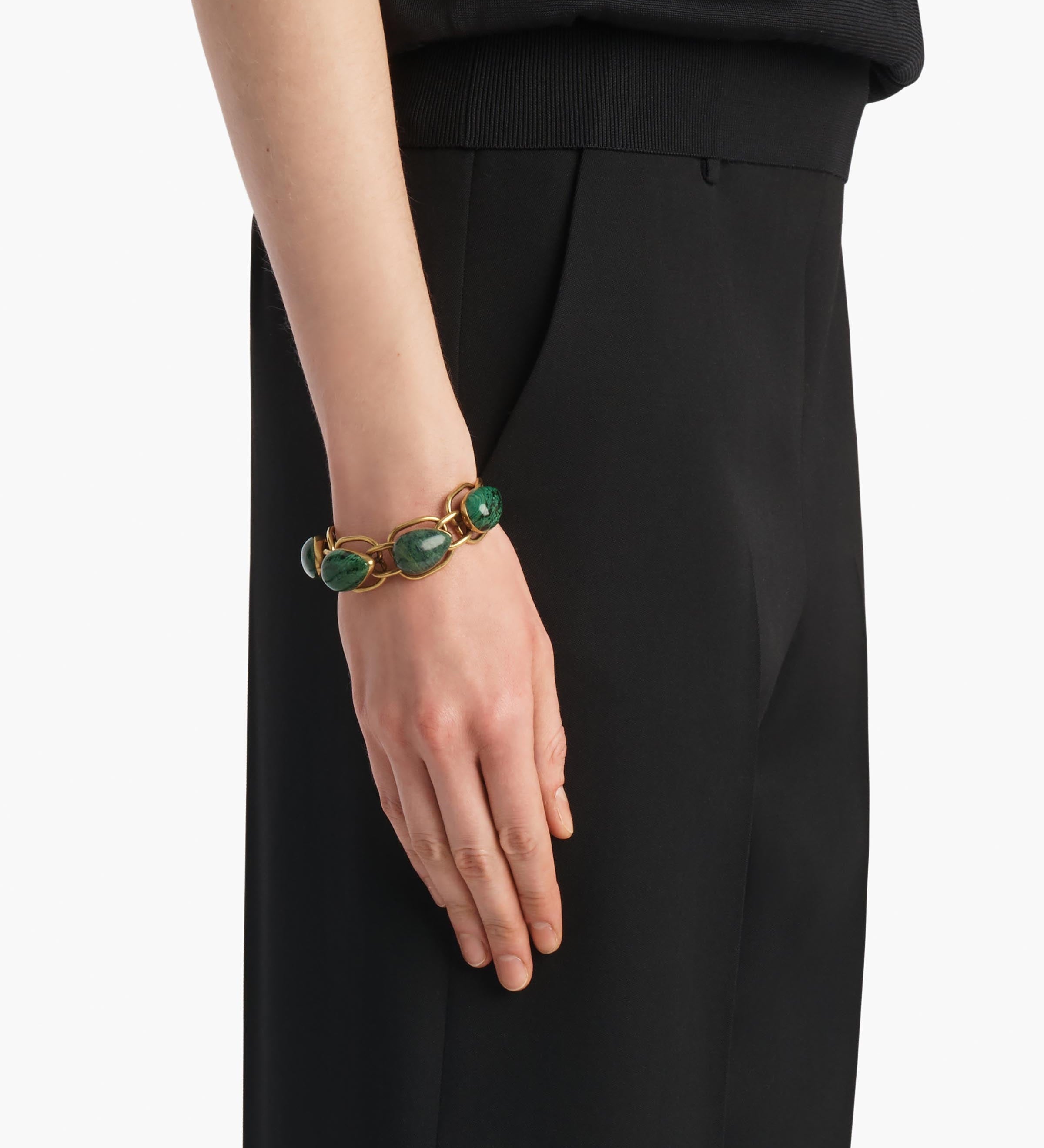 Khaite - Cyclone Stone Bracelet in Antique Gold with Green