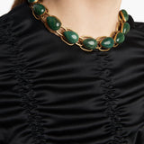 Khaite - Cyclone Chain Necklace in Antique Gold with Green