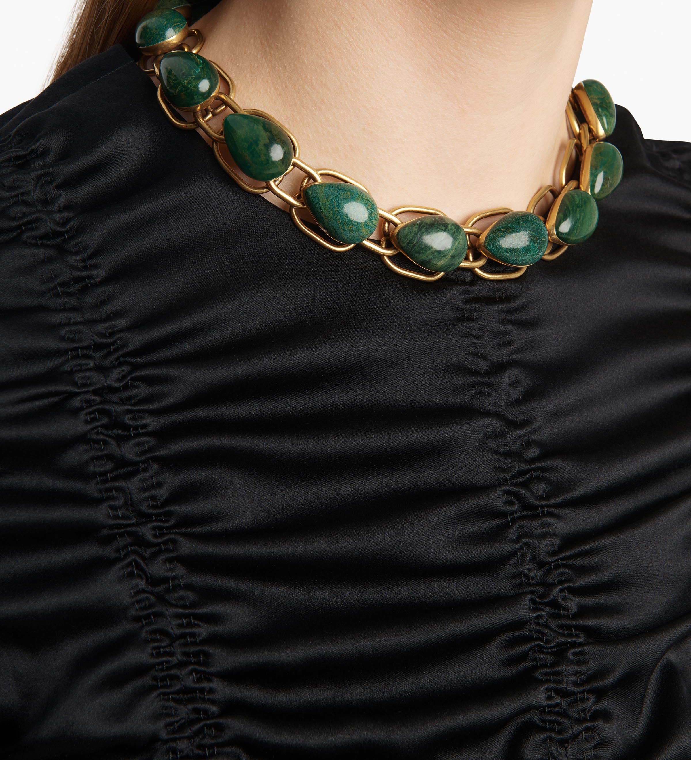 Khaite - Cyclone Chain Necklace in Antique Gold with Green