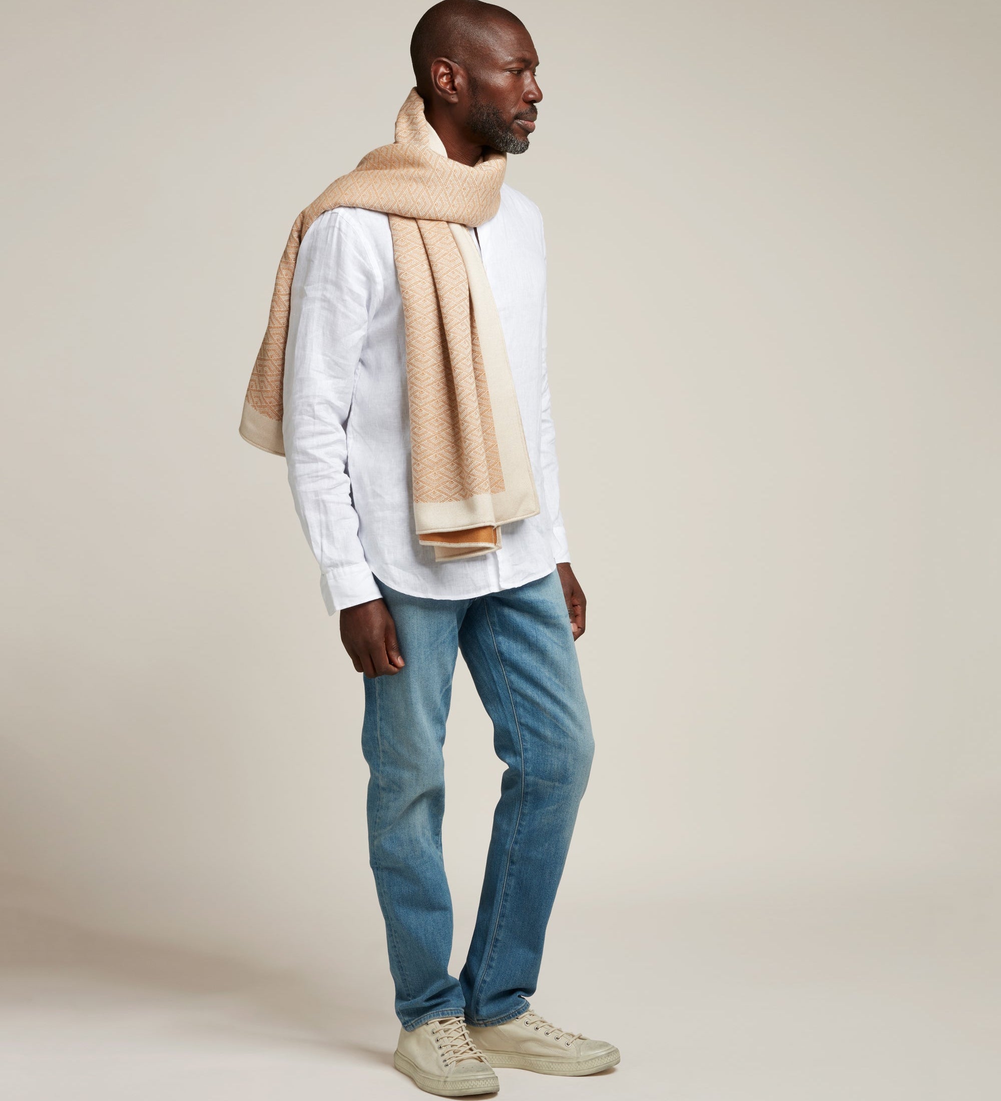 Metier - Large Cashmere Throw Camel and White Sand