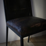 Lemieux Et Cie - Beautifully Patinaed Vintage Leather and Iron Dining Chairs in the Manner of Jean-Michel Frank - 6 Available