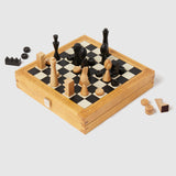 Metier - Travel Chess and Backgammon Set in Buffalo and Smooth Calfskin Leather, Olive and Ebony Wood