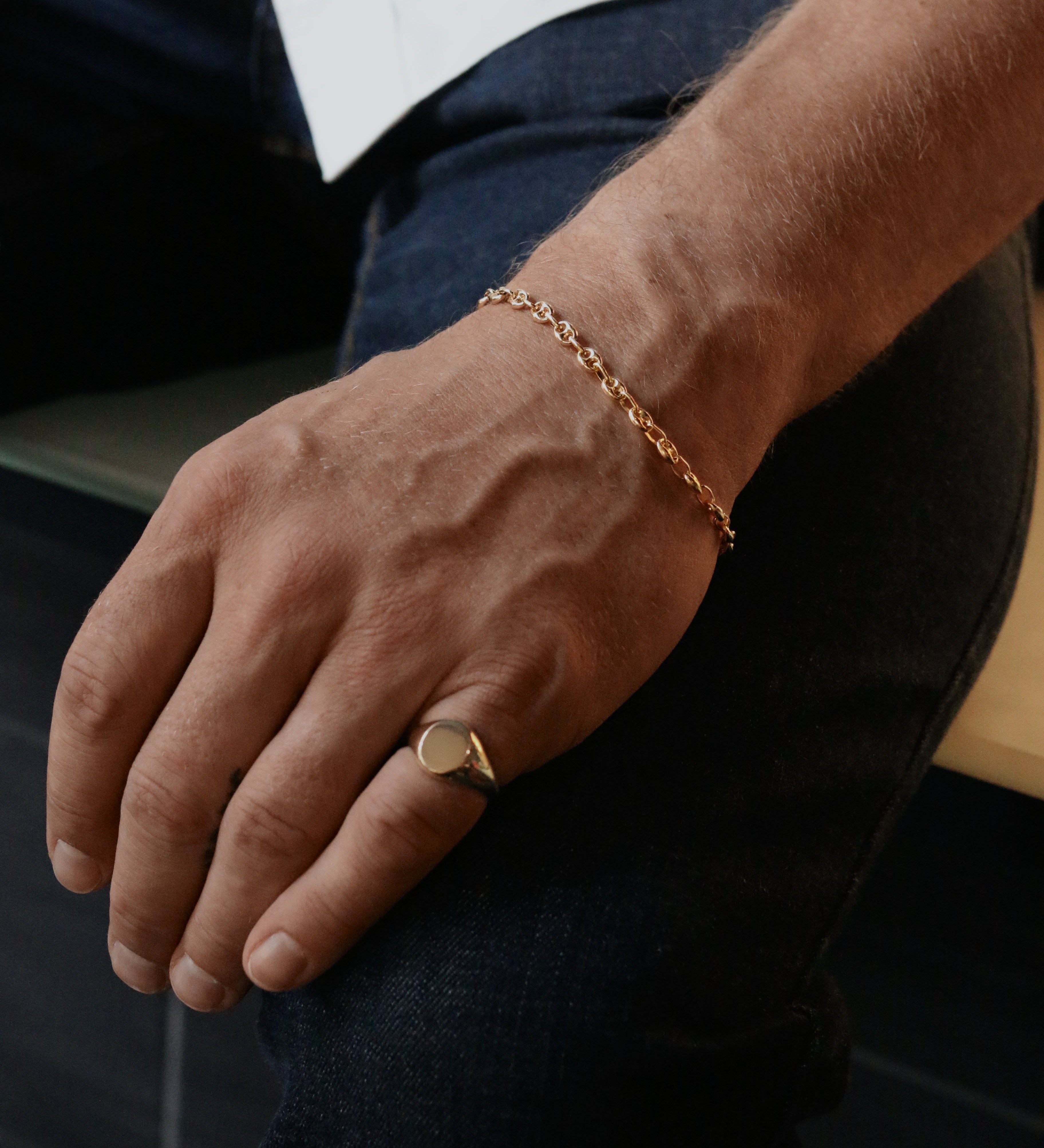 Kinn - Men's Petite Puffed Mariner Chain Bracelet Yellow Gold
