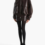 Khaite - Daemon Jacket in Mud Leather with Shearling Collar
