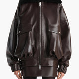Khaite - Daemon Jacket in Mud Leather with Shearling Collar