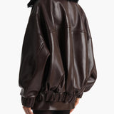 Khaite - Daemon Jacket in Mud Leather with Shearling Collar