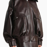 Khaite - Daemon Jacket in Mud Leather with Shearling Collar