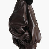 Khaite - Daemon Jacket in Mud Leather with Shearling Collar