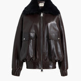 Khaite - Daemon Jacket in Mud Leather with Shearling Collar