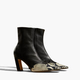 Khaite - Nevada Stretch High Boot in Black with Natural Python - Embossed Leather
