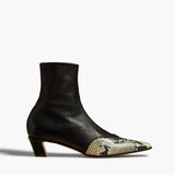 Khaite - Nevada Stretch Low Boot in Black with Natural Python-Embossed Leather