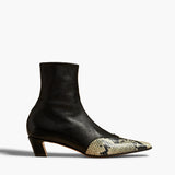 Khaite - Nevada Stretch Low Boot in Black with Natural Python - Embossed Leather