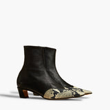 Khaite - Nevada Stretch Low Boot in Black with Natural Python-Embossed Leather