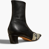 Khaite - Nevada Stretch Low Boot in Black with Natural Python - Embossed Leather