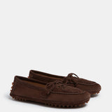 Le Monde Beryl - Driver Moccasin / Chocolate Suede Embroidered