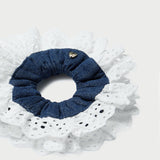 Loeffler Randall - Dolly Denim/Cream Embroidered Scrunchie