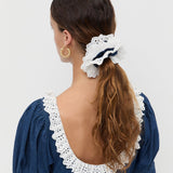 Loeffler Randall - Dolly Denim/Cream Embroidered Scrunchie