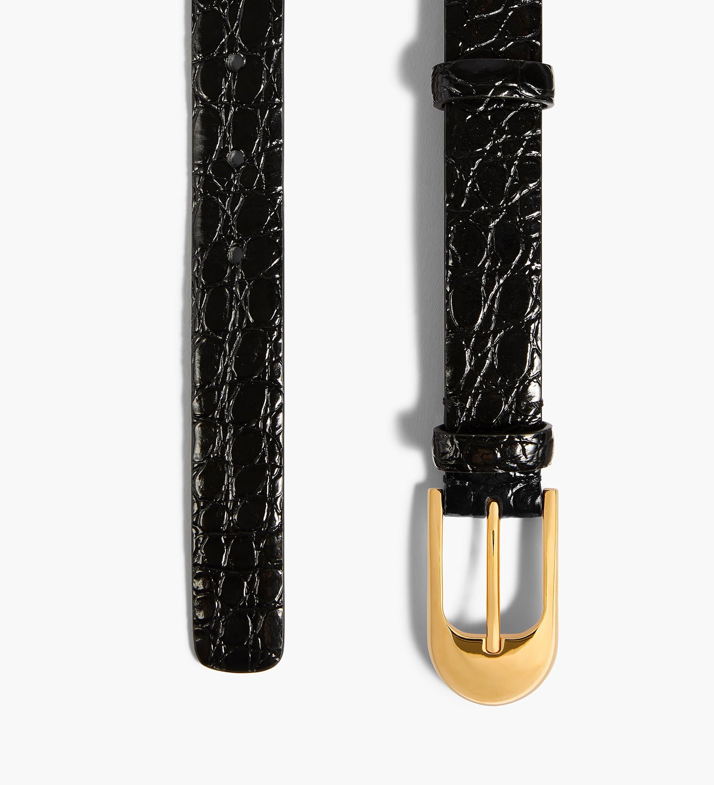 Khaite - Dome Belt in Black Croc - Embossed Leather with Gold