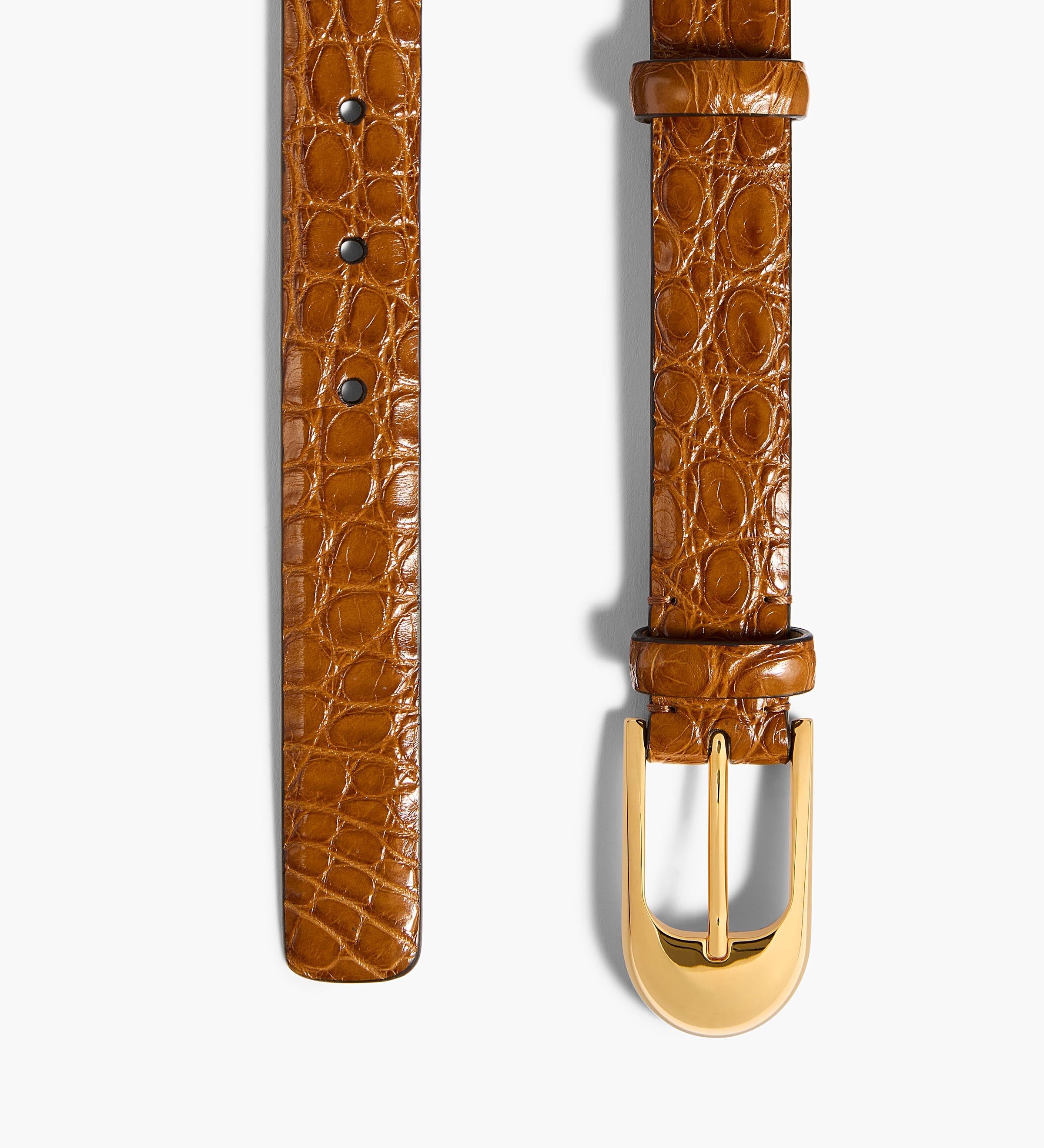Khaite - Dome Belt in Dark Honey Alligator with Gold