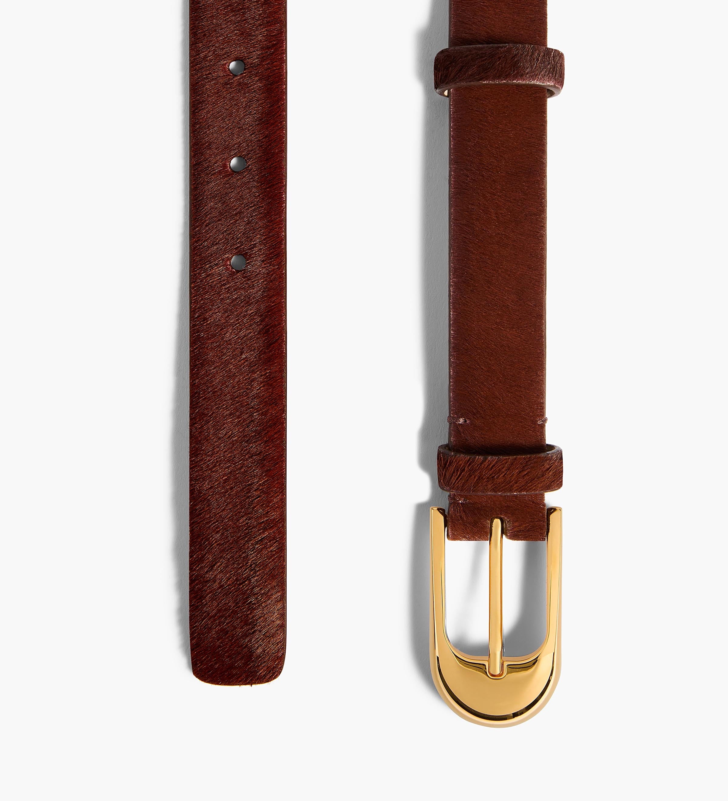 Khaite - Dome Belt in Red Mahogany Haircalf with Gold