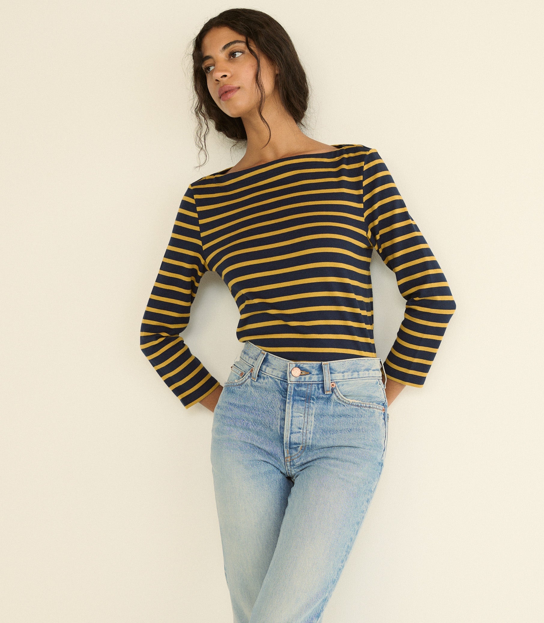 DOEN - DONNIE TEE - - NAVY BRETON STRIPE