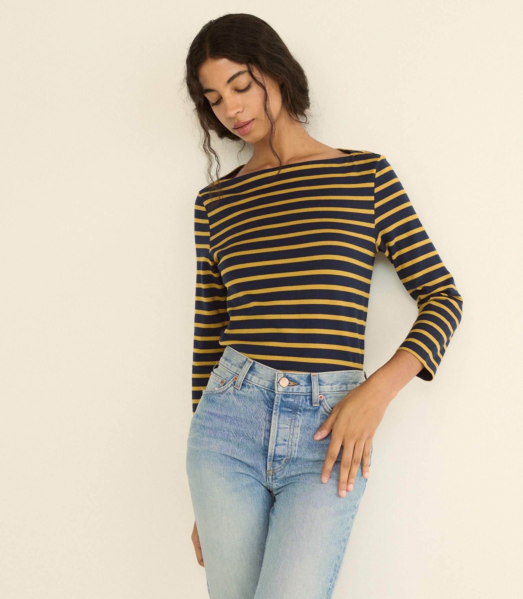 DOEN - DONNIE TEE - - NAVY BRETON STRIPE