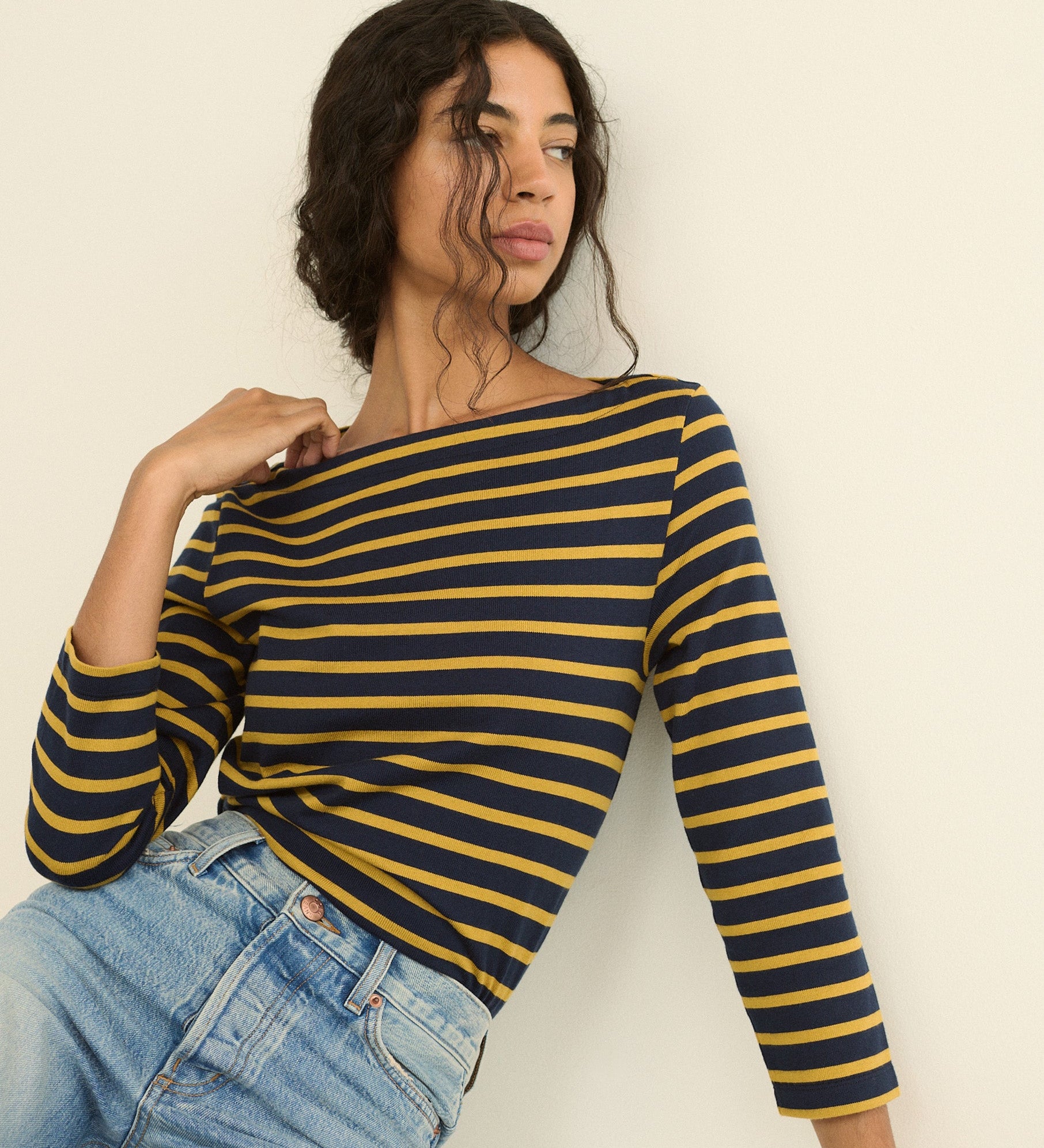 DOEN - DONNIE TEE - - NAVY BRETON STRIPE