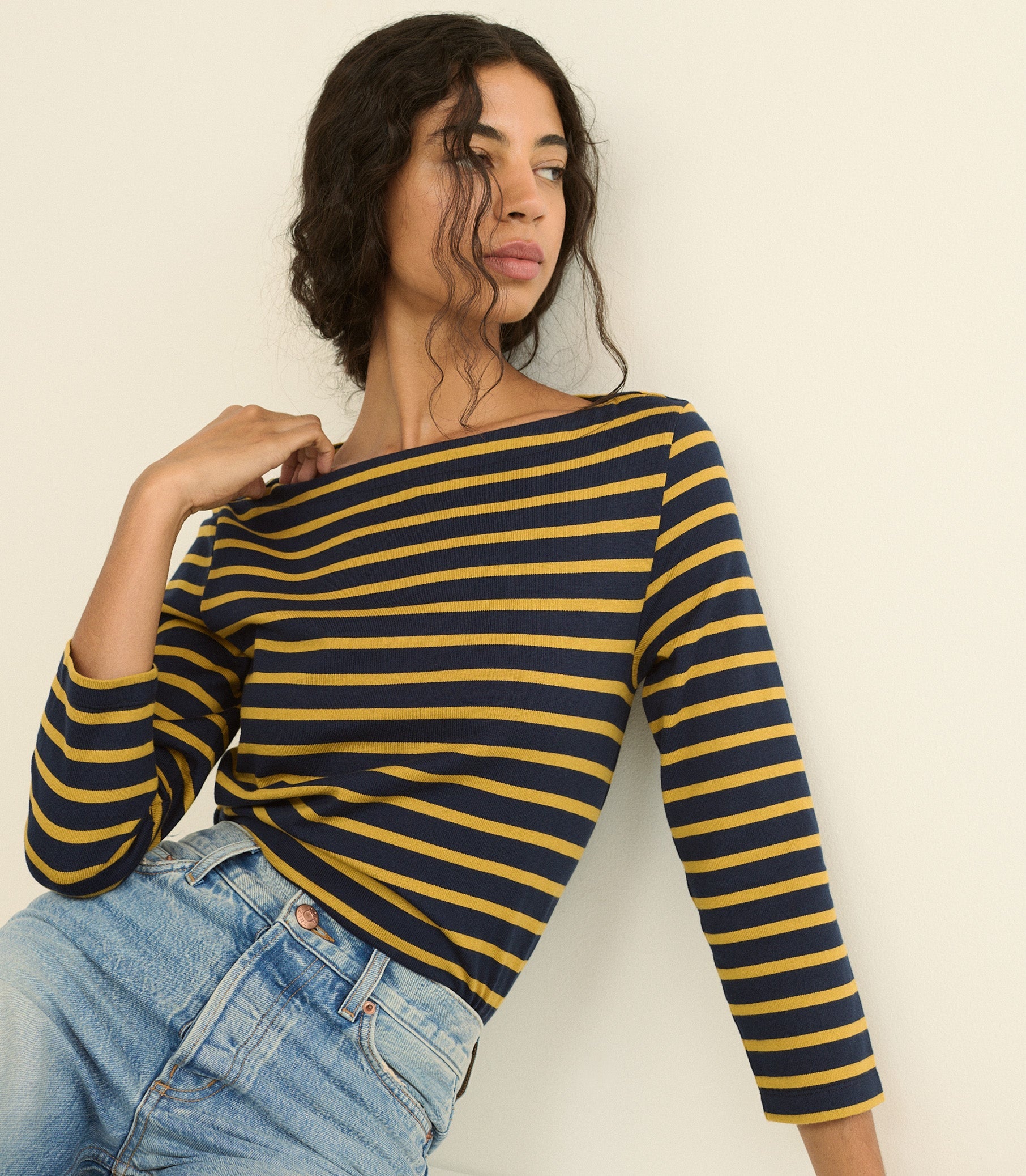 DOEN - DONNIE TEE - - NAVY BRETON STRIPE