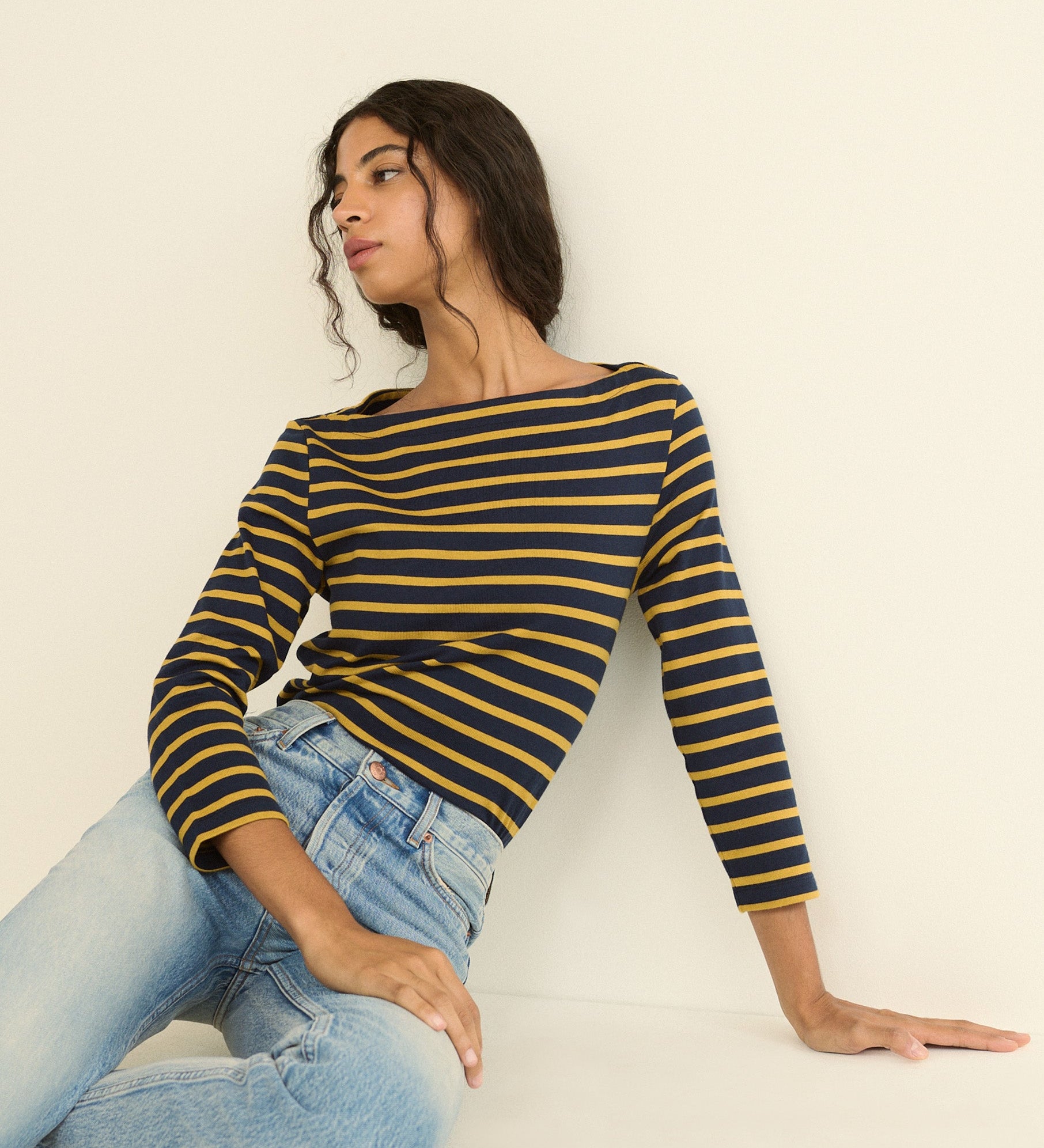 DOEN - DONNIE TEE - - NAVY BRETON STRIPE
