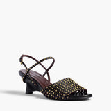 Khaite - Drew Sandal in Black Leather with Gold Studs