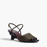 Khaite - Drew Sandal in Black Leather with Gold Studs