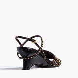 Khaite - Drew Sandal in Black Leather with Gold Studs