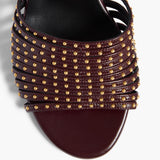 Khaite - Drew Sandal in Bordeaux Leather with Gold Studs