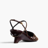 Khaite - Drew Sandal in Bordeaux Leather with Gold Studs