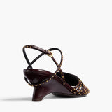 Khaite - Drew Sandal in Bordeaux Leather with Gold Studs