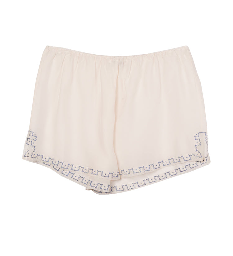 Ciao Lucia - Dito Ivory Embroidered Silk Short