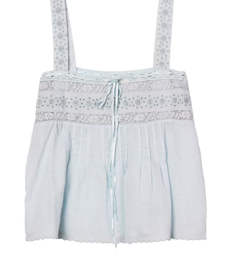 Ciao Lucia - Euri Baby Blue Embroidered Cotton Top