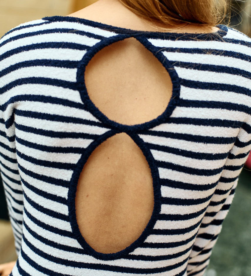 Ciao Lucia - Sabine Navy + White Stripe Midi Knit Dress